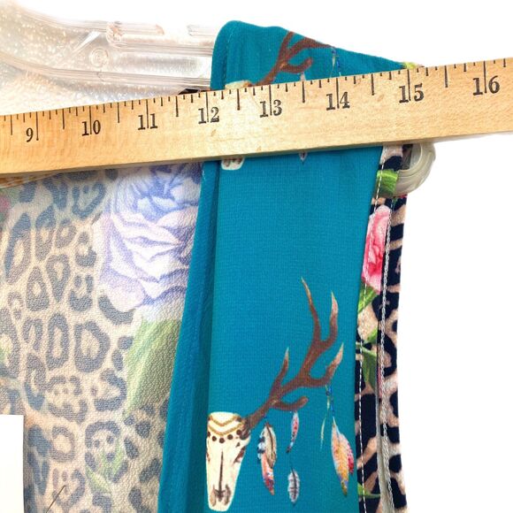 Open Front Sleeveless Duster Cardigan L Asymmetrical Leopard Floral Boho Western - Picture 7 of 13